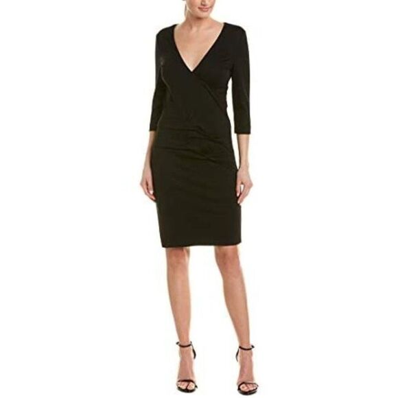 Nwt Nicole Miller Collection | Ponte Tidal Pleated Sheath Dress in Black - Picture 1 of 12